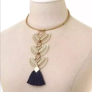 Stella & Dot Aida Gold/Navy Tassel Fringe Necklace